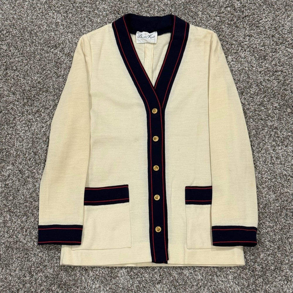 Vintage 70s Butte Knit Womens Cardigan Wool Blend Gold Buttons‎ Preppy Size M
